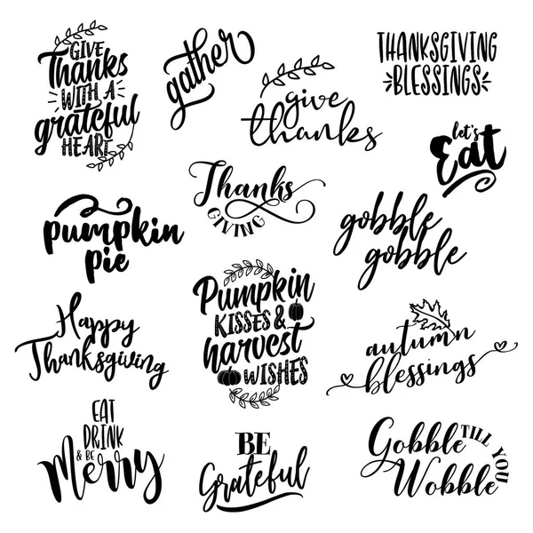 Happy Thanksgiving Superposiciones Etiquetas Letras Conjunto Diseño Insignias Retro Emblema — Archivo Imágenes Vectoriales