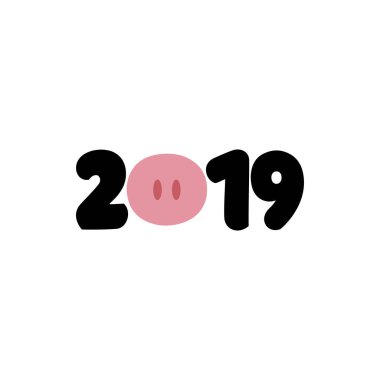 Mutlu yeni yıl 2019 (Çin yeni yılı - domuz) hat ifade için tatil. Elle çizilmiş yazı için tebrik kartları, davetiyeler. İyi t-shirt, kupa, hurda rezervasyon, Hediyelik, matbaa.