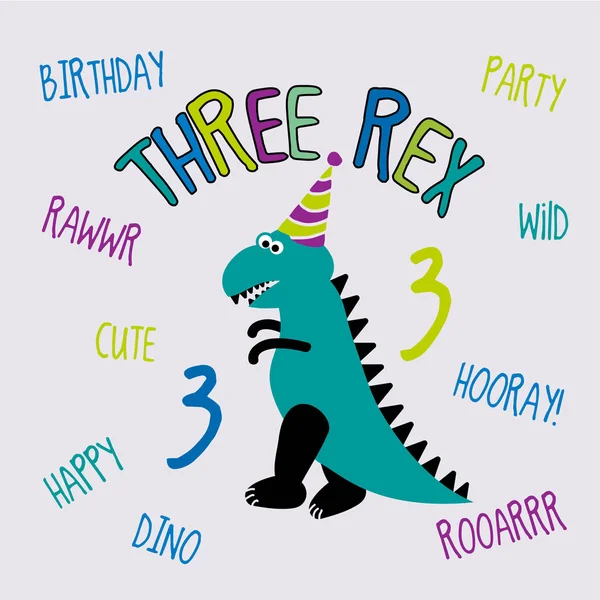 Three Rex Funny Cartoon Dinosaur Collection Birthday Party Cute Dinosaurs — Stock Vector