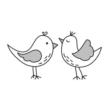 Sevimli kuş tasarımı- komik el çizilmiş doodle, karikatür kuşlar. Poster veya t-shirt tekstil grafik tasarımı için iyi. Vektör el çizimillüstrasyon.
