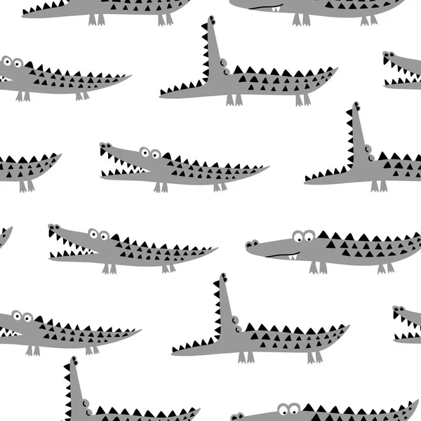 Crocodile Pattern Design Several Alligators Funny Hand Drawn Doodle Seamless — Stock Vector