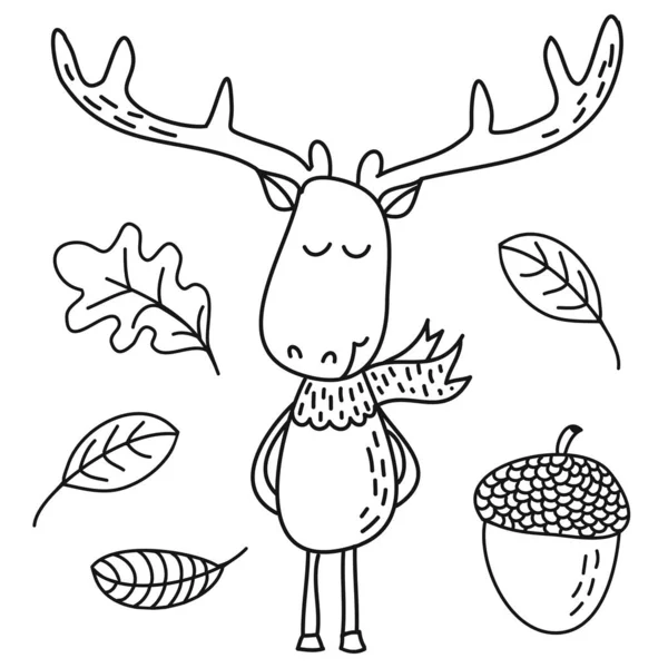 Cute Deer Design Śmieszne Ręcznie Rysowane Doodle Postać Kreskówek Dobry — Wektor stockowy