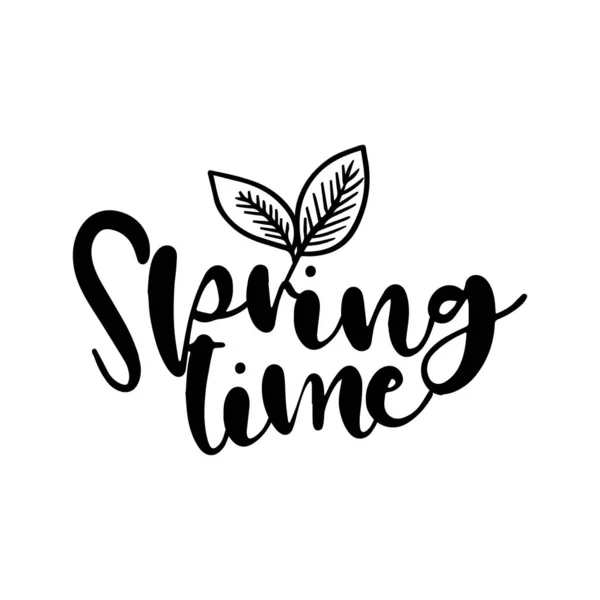 Spring Time Hand Drawn Lettering Card Background Vector Illustration Green — Stock Vector