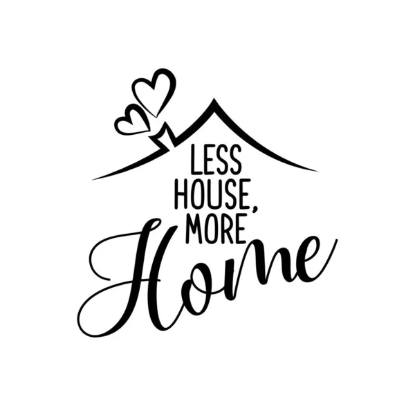 更少房子更多的家 地形图海报 手工字体打印 带有房子帽 可爱的心和香炉的矢量老式插图 — 图库矢量图片