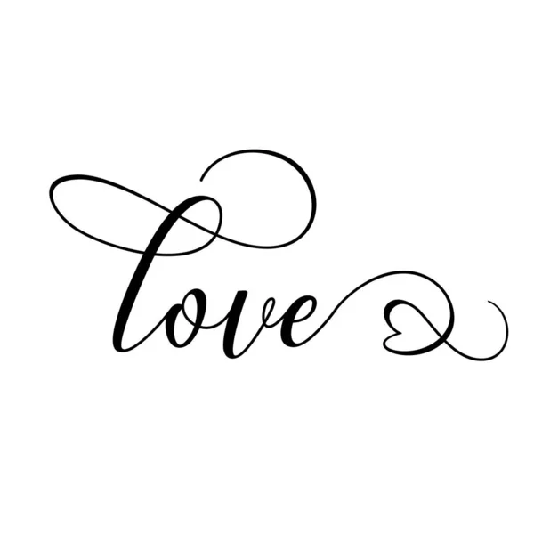 Love Valentine Day Typography Handwriting Romantic Lettering Hand Drawn Illustration — Stock Vector