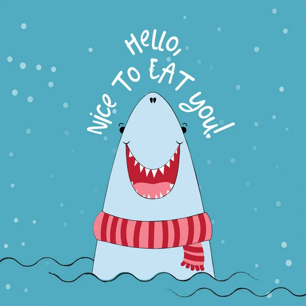 Witam Miło Eat You Śmieszne Cytaty Tekst Wektorowy Rysunek Rekina — Wektor stockowy