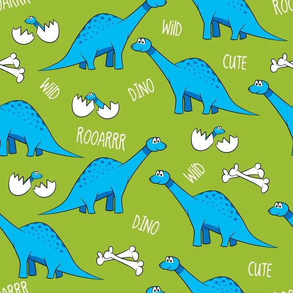 Забавні Мультяшні Динозаври Кістки Яйця Немовлятами Симпатичні Персонажі Бронтозавра Рука — стоковий вектор