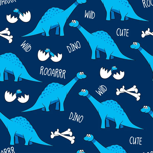 Забавні Мультяшні Динозаври Кістки Яйця Немовлятами Симпатичні Персонажі Бронтозавра Рука — стоковий вектор