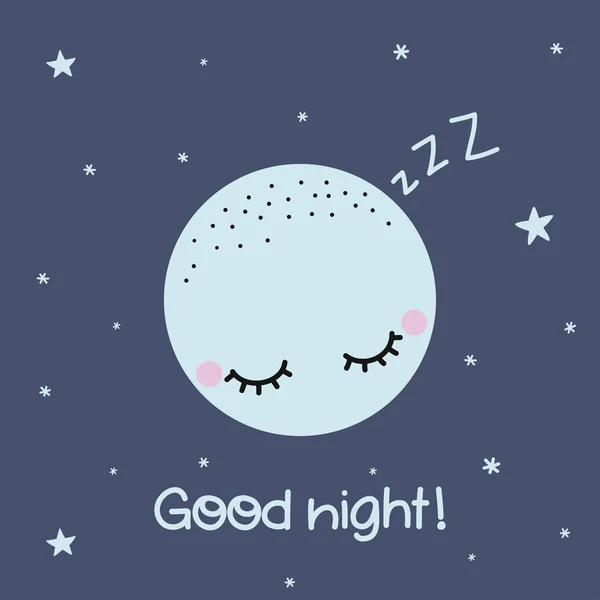 Good night - cute moon decoration. Little moon and star, cute characters set, posters for nursery room, greeting cards, kids and baby clothes.