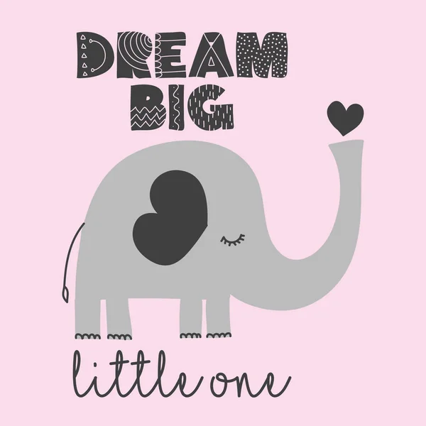 Traum Groß Klein Niedliche Elefantendekoration Kleines Elefantenset Poster Für Kinderzimmer — Stockvektor