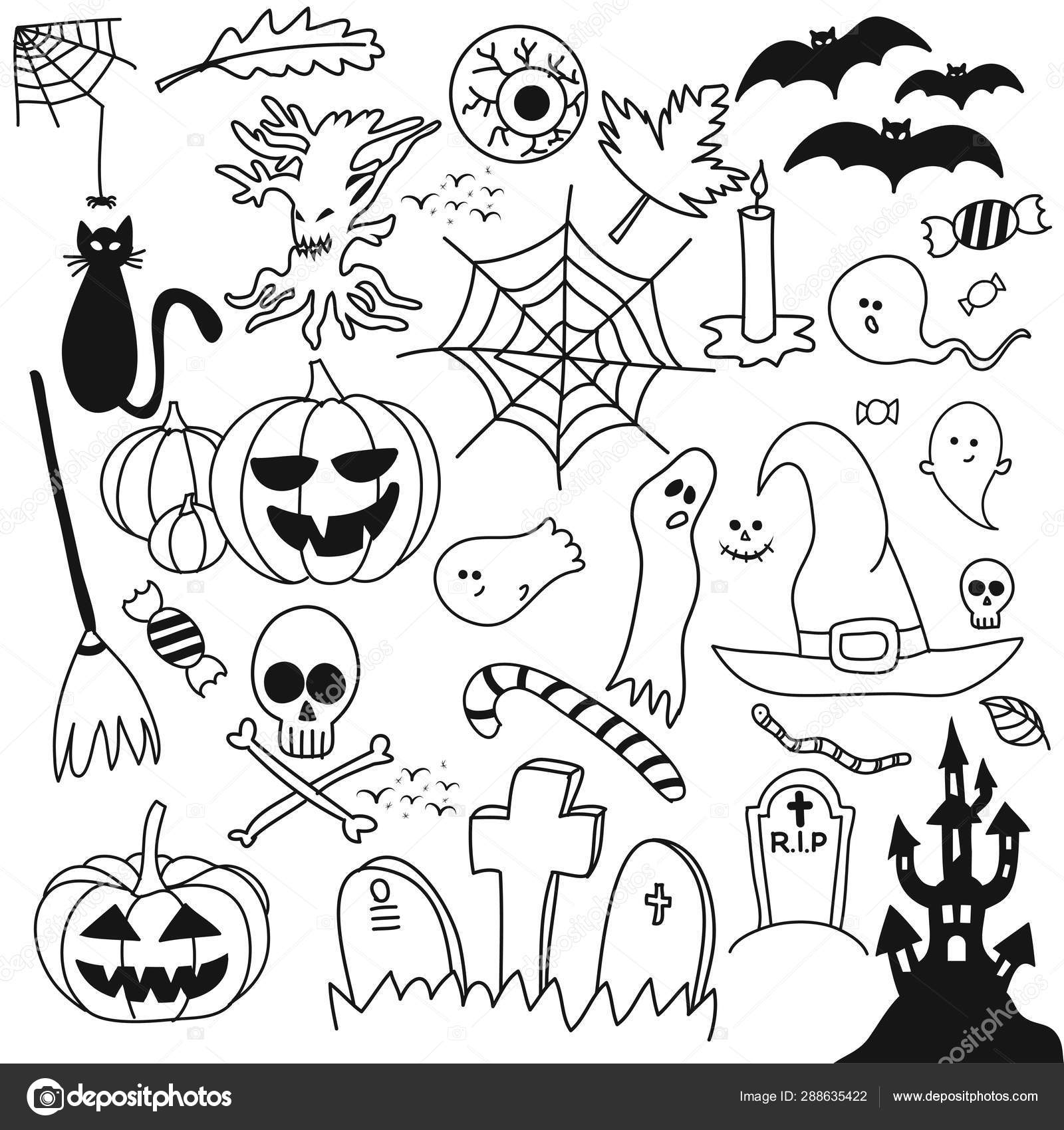 Escoba de bruja elementos de halloween concepto de truco o trato  ilustración vectorial en estilo dibujado a mano