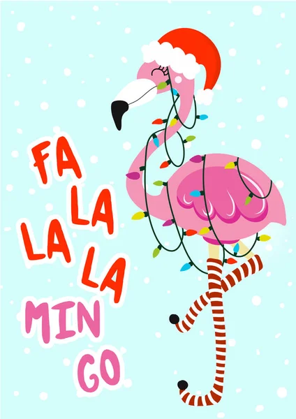 Fa la la la min go - Sevimli flamingo kız ile Noel için hat ifade. Xmas tebrik kartları, davetiyeler için elle çizilmiş harfler. T-shirt, kupa, hurda rezervasyon, hediye için iyi.