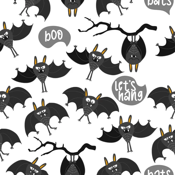 Boo Bats Achtergrond Grappige Vector Karakter Tekening Naadloze Patroon Belettering — Stockvector