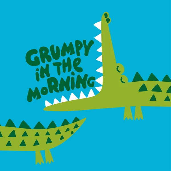 Grumpy Morning Милий Крокодил Дизайн Друку Кумедна Рука Намальована Каракулі — стоковий вектор