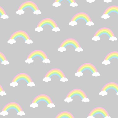 Çocuk odası için gökkuşağı desenli tasarım - komik el çizimi karalama, kusursuz desen. 
