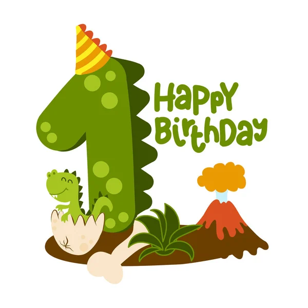 Herzlichen Glückwunsch Zum Geburtstag Niedliches Dinosaurier Alphabet Doodle Handgezeichnete Vektor — Stockvektor