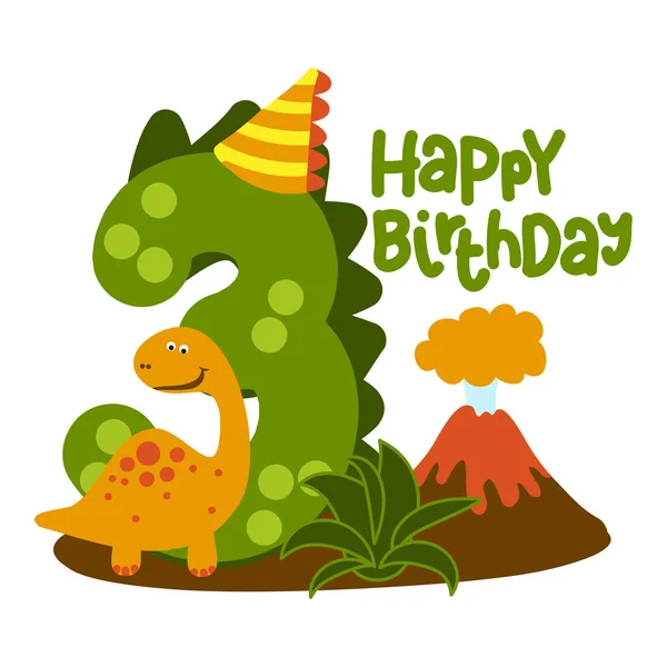 Herzlichen Glückwunsch Zum 3Sten Geburtstag Niedliches Dinosaurier Alphabet Doodle Handgezeichnete — Stockvektor