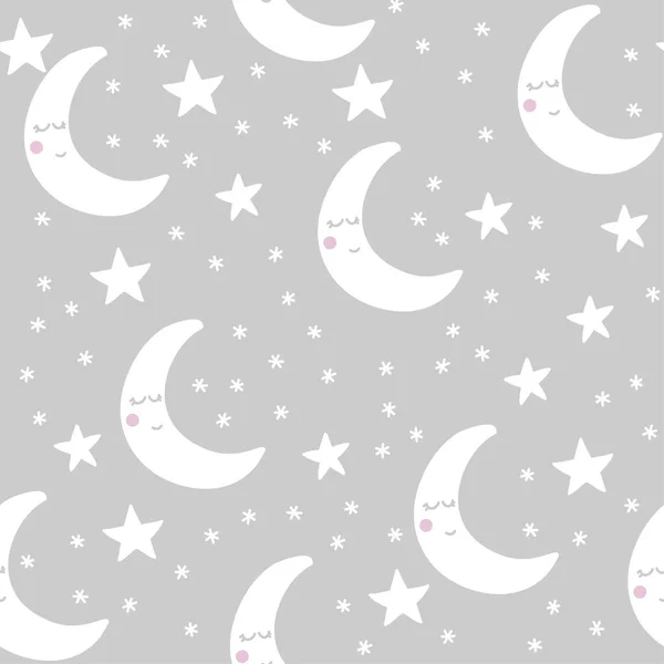 Lua Estrelas Padrão Design Para Crianças Berçário Doodle Mão Engraçado — Vetor de Stock
