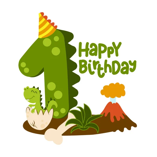 Happy 1St Birthday Cute Dinosaur Alphabet Doodle Hand Drawn Vector Stock Vector