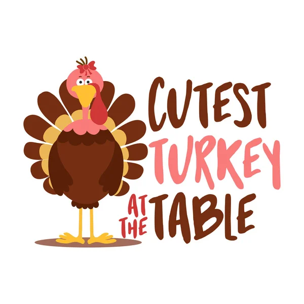 Dinde Mignonne Table Affiche Calligraphique Thanksgiving Day Affiche Couleur Automne — Image vectorielle