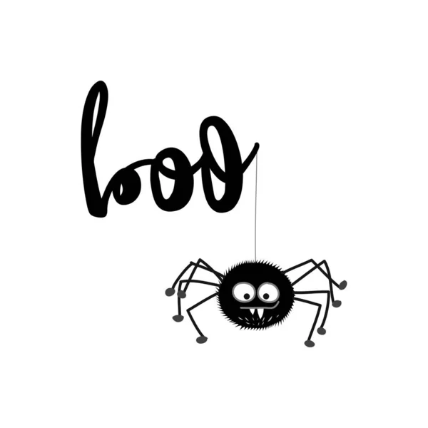 Boo Spider Sobreposição Halloween Lettering Label Design Emblema Retrô Emblema —  Vetores de Stock