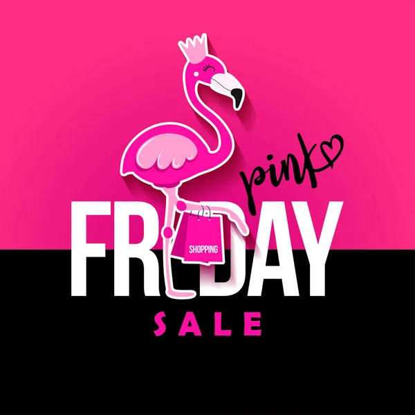 Pink Friday Flamingo Venta Fondo Diseño Letras Carta Letras Dibujada — Vector de stock