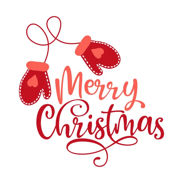 Boldog Karácsonyt Téli Kesztyűvel Kalligráfia Kifejezés Kézzel Rajzolt Betű Karácsonyi — Stock Vector