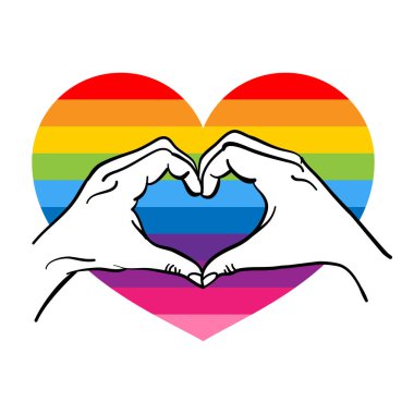 Aşk aşktır, el ve kalp şeklindedir. Eşcinsel ayrımcılığa karşı LGBT gurur sloganı. Gökkuşağı renkli karakterli modern hat sanatı. Defterler, posterler, tekstil, hediyeler, gurur setleri için iyidir..