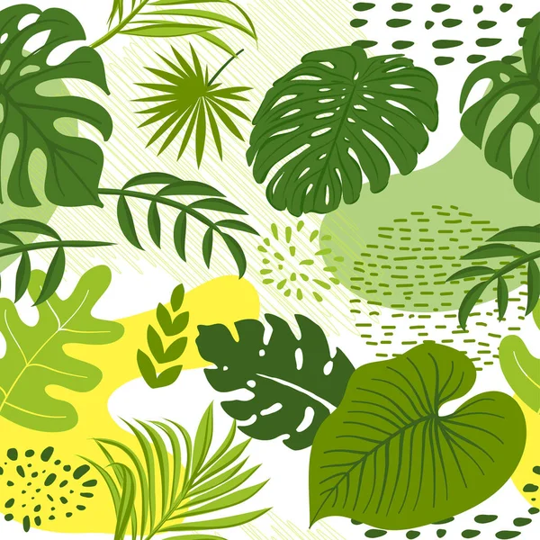 Folhas Tropicais Bonitos Plantas Padrão Fundo Vetor Engraçado Desenho Padrão — Vetor de Stock