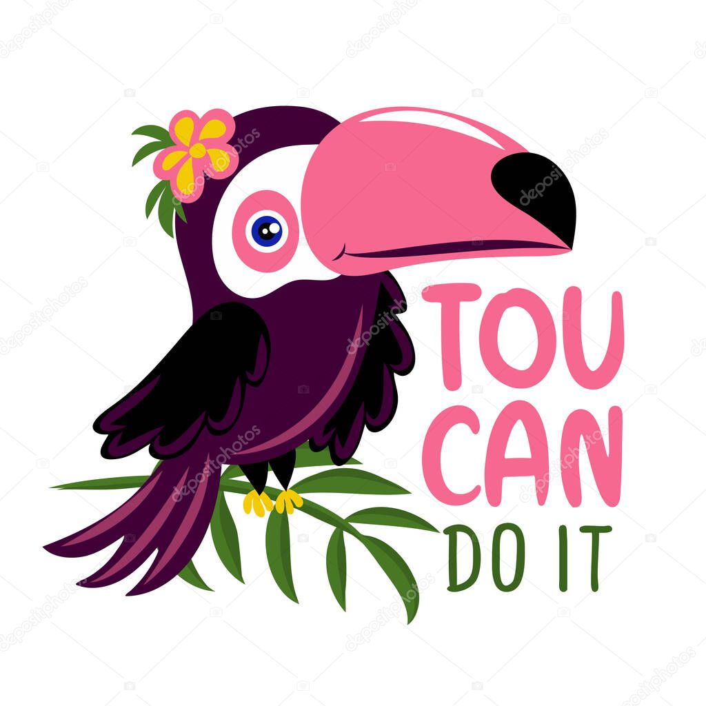Toucan do it (you can do it) - Motivational quote with beautiful toucan bird. Hand painted brush lettering with toucan. Good for t-shirt, posters, textiles, gifts, travel sets.
