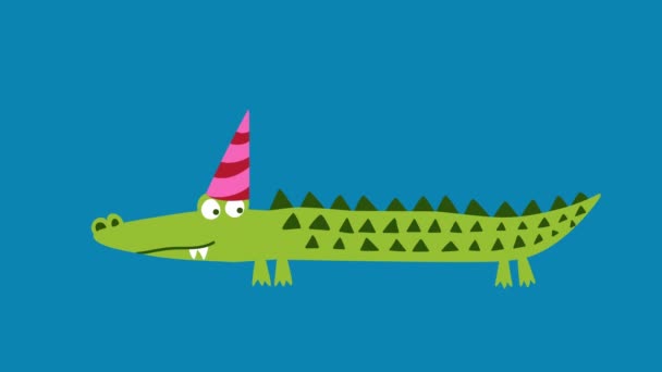 Happy Birthday Cute Walking Baby Alligator Crocodile Birthday Gift Party Stock Video