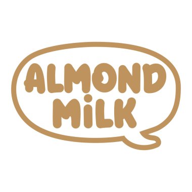 Badem sütü - logo. Etiketler, logolar, rozetler, çıkartmalar veya simgeler için vektör ögesi. Vektör çizimi, sağlıklı içecek paketleme tasarımı. Çevre, organik, biyolojik tema için iyi..