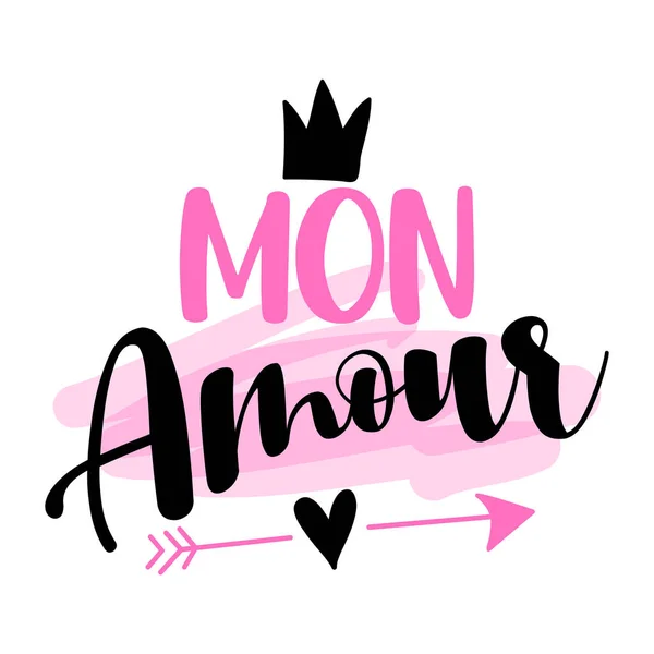 Mon Amour Honey Love Darling English French Hand Drawn Lettering — Stock Vector