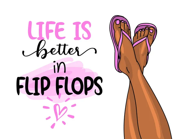 Livet Bättre Flip Flops Rosa Flip Flopp Strandskor Med Härlig — Stock vektor