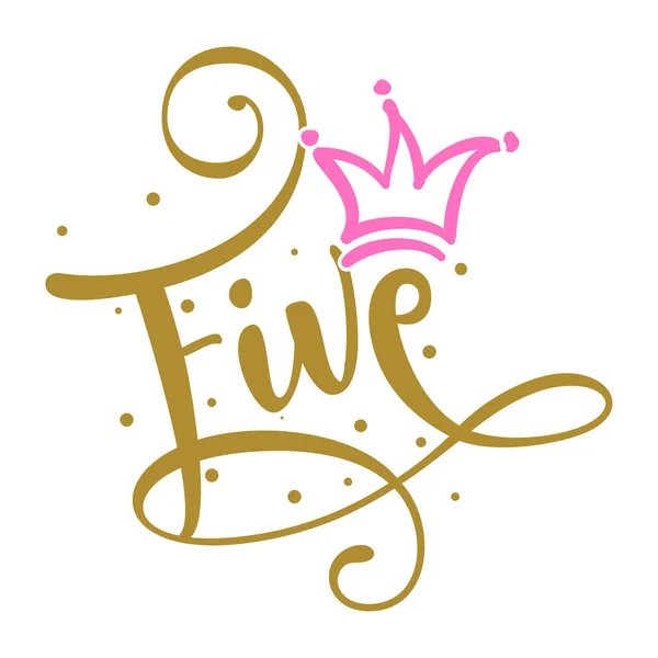 Cinque Compleanno Bambina Quinto Anniversario Principessa Regina Toppers Torta Compleanno — Vettoriale Stock