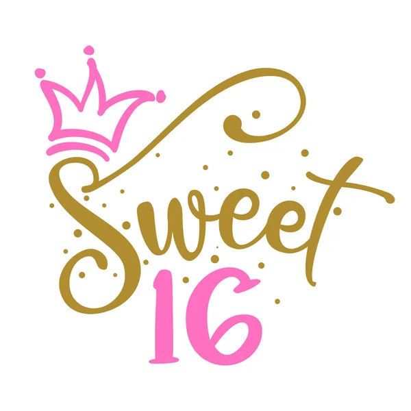 Sweet Sixteen 16Th Birthday Teenage Girl Year Anniversary Princess Queen — Stock Vector