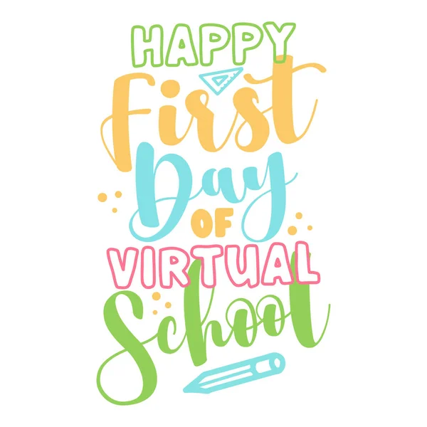 Καλή Πρώτη Μέρα Του Virtual School Online Σχολείο Learning Αφίσα — Διανυσματικό Αρχείο