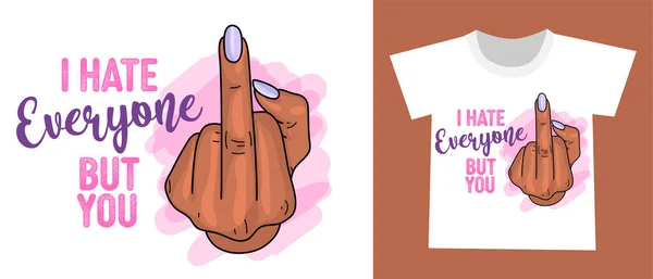 Hate Everyone You Beautiful Girl Hand Purple Nail Polish Middle Stock Vector