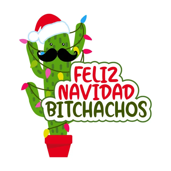 Feliz Navidad Bitchachos Muchachos 영감을 재미있는 인용문과 손으로 선인장 멕시코의 — 스톡 벡터