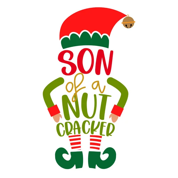 Hijo Cascanueces Frase Para Navidad Elfo Niño Ropa Suéteres Feos — Vector de stock