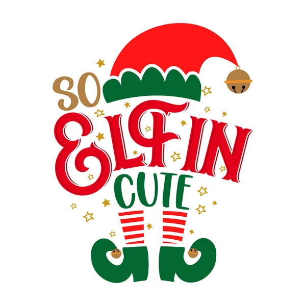 Elfin Cute Phrase Christmas Clothes Ugly Sweaters Hand Drawn Lettering — Stock Vector