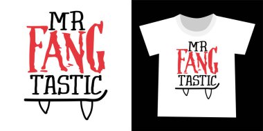 Bay Fang tastik (funtastik) - sevimli vajina dişli komik alıntı tasarımı. Baskı için Cadılar Bayramı el yazısı. Harfleri, tişörtleri, hediyeleri, kupaları ve tasarımları olan sevimli bir Cadılar Bayramı posteri..