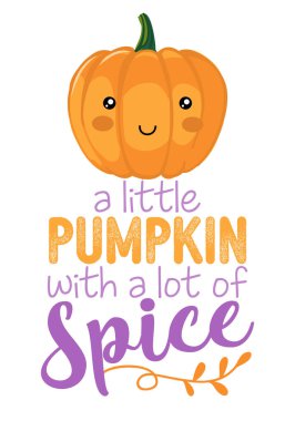 Bir sürü baharatlı küçük bir balkabağı. El çizimi, tırnak içinde güzel bir balkabağı. Sonbahar renk posteri. Defterler, posterler, tebrik kartları, afişler, tekstil, hediyeler, gömlekler, kupalar veya diğer hediyeler için iyidir.