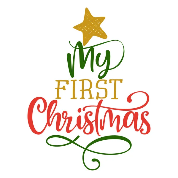 İlki (1.) Noel tebrik kartı. Modern fırça kaligrafisi. Beyaz arka planda izole edilmiş. Noel tebrik kartları, davetiyeler için el yazması mektuplar. Tişört, kupa ve hediyeler için iyi. Bebek kıyafetleri.