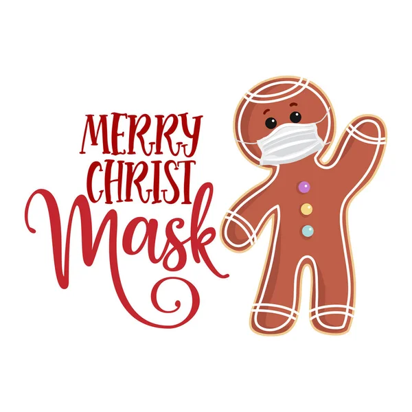 Máscara Natal Feliz Máscara Natal Com Gingerbread Man Consciência Frase —  Vetores de Stock