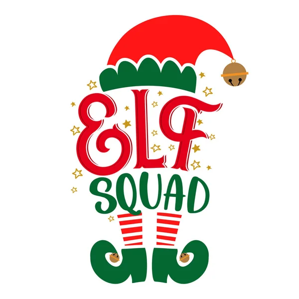 Elf Squad 크리스마스의 옷이나 스웨터를 손으로 크리스마스 인사말 초대장 티셔츠 — 스톡 벡터
