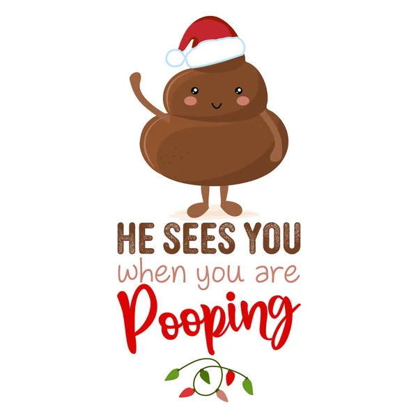 Sees You You Pooping Cute Smiling Happy Poop Christmas Hat — Διανυσματικό Αρχείο