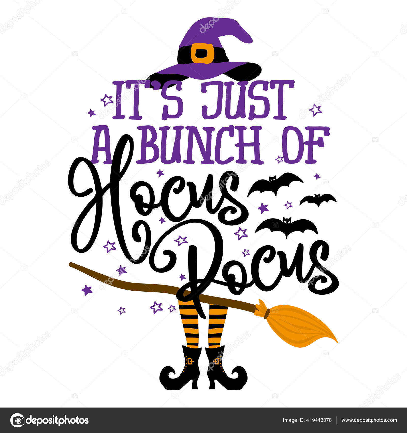 I put a spell on you - Halloween Witch quote on white background with  broom, bats and witch hat. Good for t-shirt, mug, scrap booking, gift,  printing Stock Vector Image & Art 