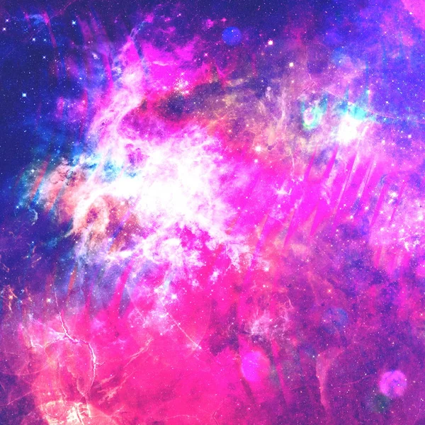 Abstract colorful space background. Stars of a planet and galaxy in outer space in a neon pink color. Space background and texture. Nebula in space. Modern digital art. Multicolor background.
