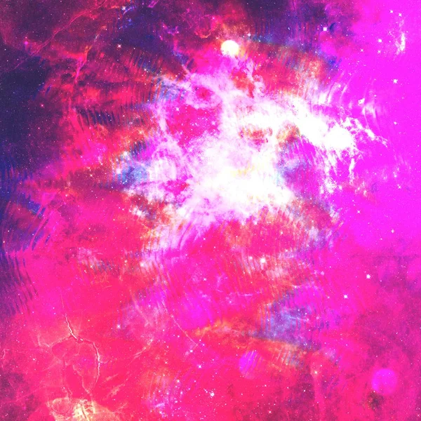 Abstract colorful space background. Stars of a planet and galaxy in outer space in a neon pink color. Space background and texture. Nebula in space. Modern digital art. Multicolor background.